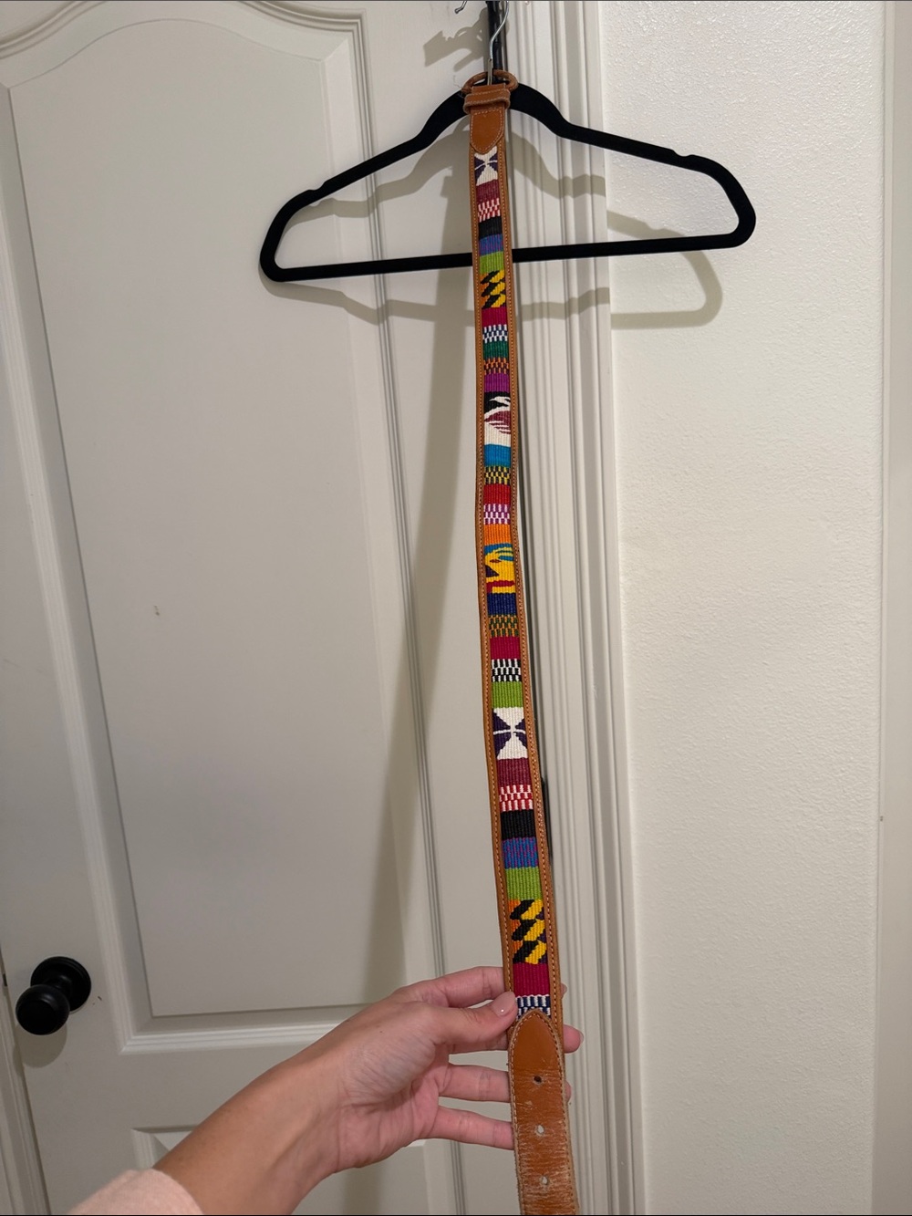 Hand made in Guatemala leather belt colorful